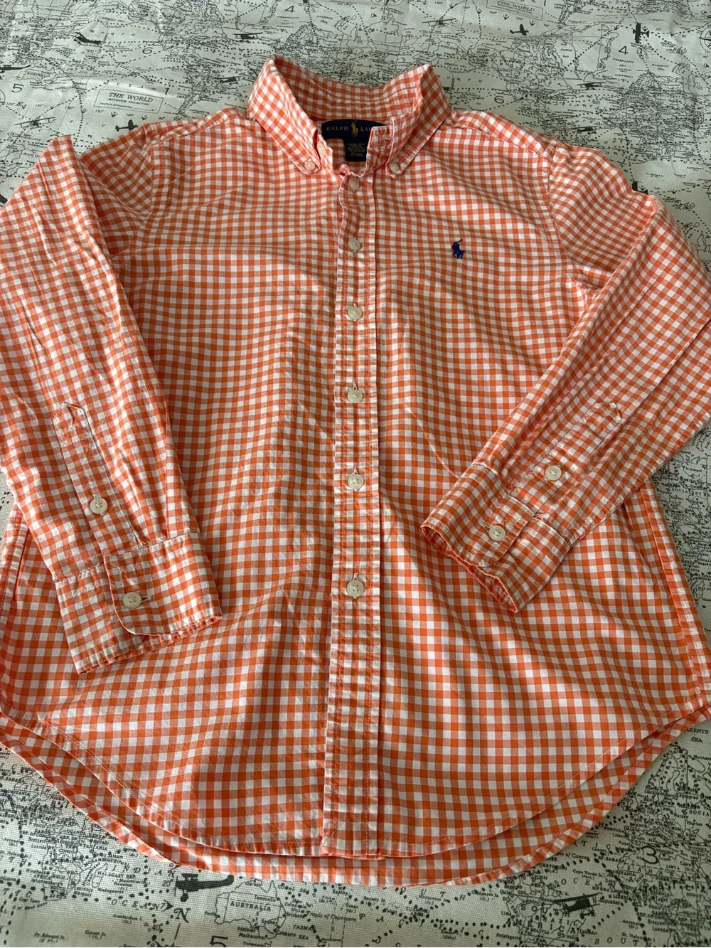 Ralph Lauren Orange and White Gingham Button-Down Shirt